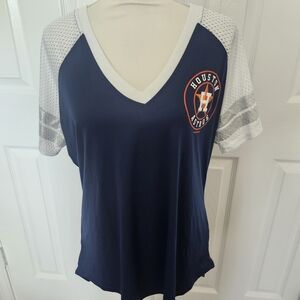 Women' Houston Astros Navy V-Neck Short Sleeve Top G-III For Her By Carl Banks